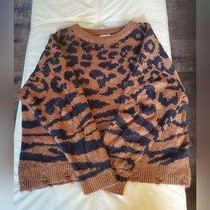 Maurices animal print destructed hem sweater